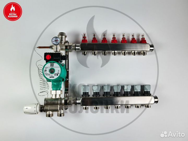 Коллектор для теплого пола на 7 выходов (в сборе)