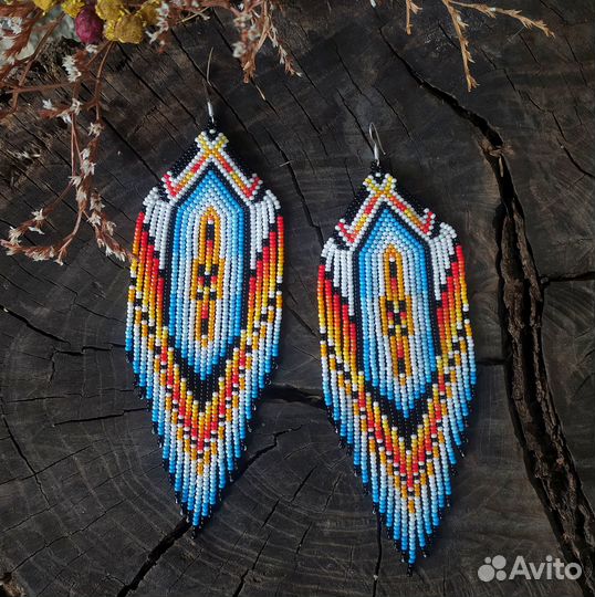 Длинные серьги из бисера в этническом стиле Бохо
