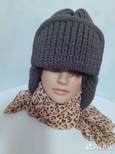 Шапка ушанка вязанная