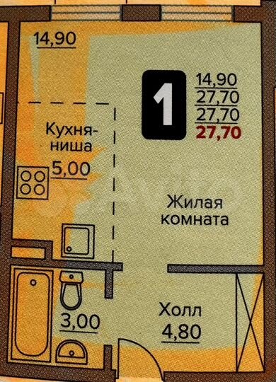 Квартира-студия, 27,7 м², 4/4 эт.