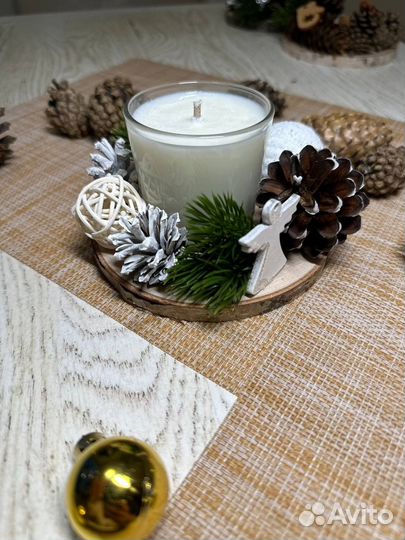 Подсвечник новогодний, соевая свеча