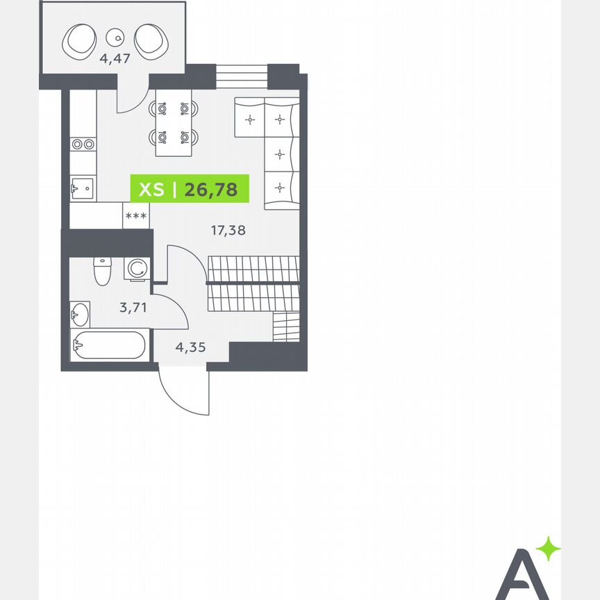 Квартира-студия, 26,5 м², 7/12 эт.