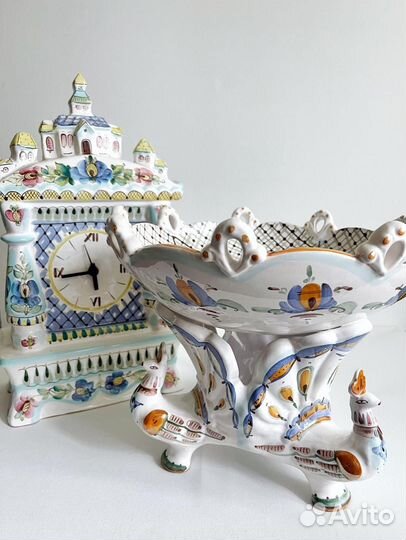 Часы, ваза Гжель майолика авторская