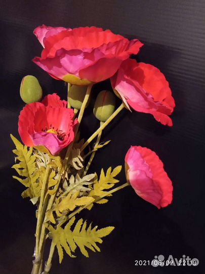 Маки 1 м, 16 см, искусственные цветы