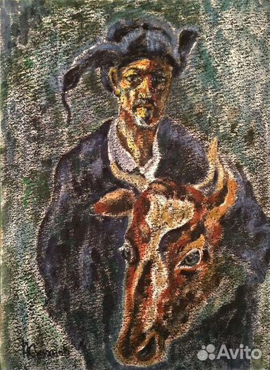 Картина Суханова А Г линолеум масло 36х50 см СССР