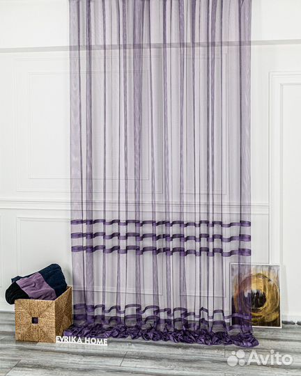 Тюль Фрида фиолет готовый на окна пошив