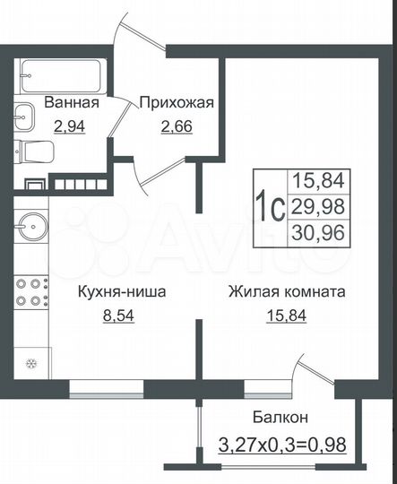 Квартира-студия, 30,9 м², 2/3 эт.