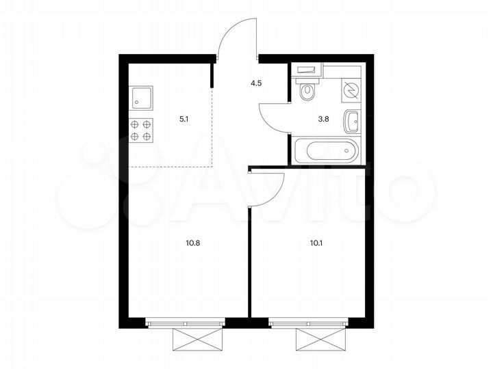 2-к. квартира, 34,3 м², 8/15 эт.