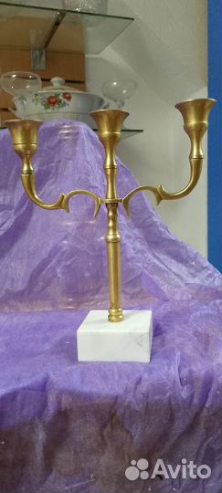 Канделябр.Бронза,мрамор,3свечи24х20см.Старый.Отл.с