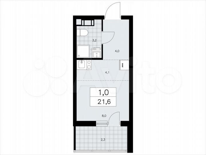Квартира-студия, 21,6 м², 5/9 эт.