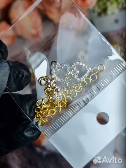 Пирсинг для маникюра (4 кулона + колечки)