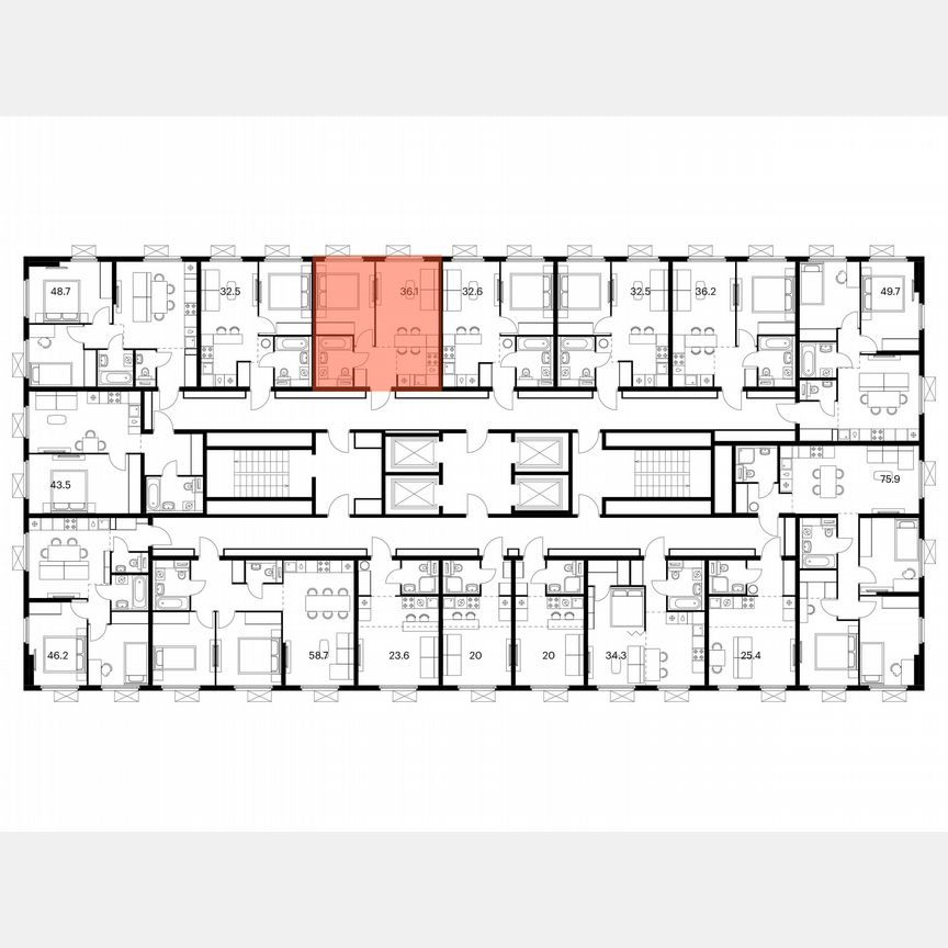 1-к. квартира, 36,1 м², 13/25 эт.