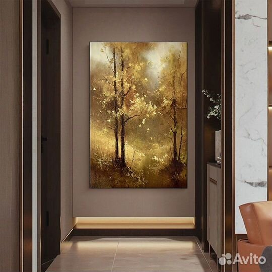 Золотая картина больших размеров на холсте