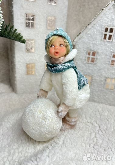 Ватная елочная игрушка ручная работа