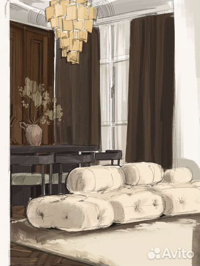 Скетч интерьера, визуализация