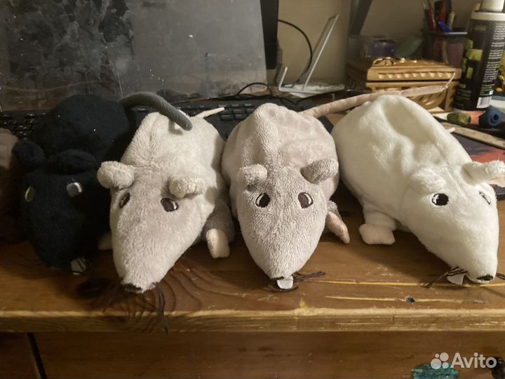 Плюшевые крысы Икея белая, 2 серые, черная