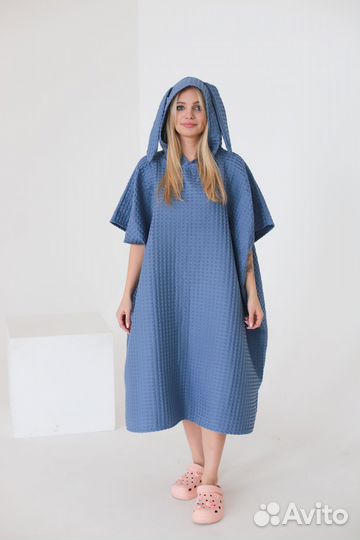 Халат пончо, домашняя одежда oversize, хлопок, для