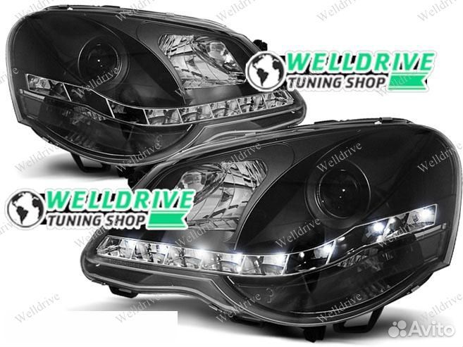Фары VW Polo 9N3 05-09 с дхо галоген черные