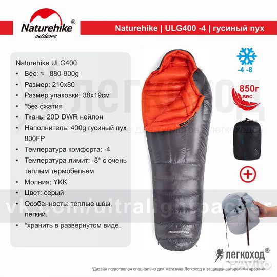 Спальный мешок Naturehik ULG400 -4 комфорт