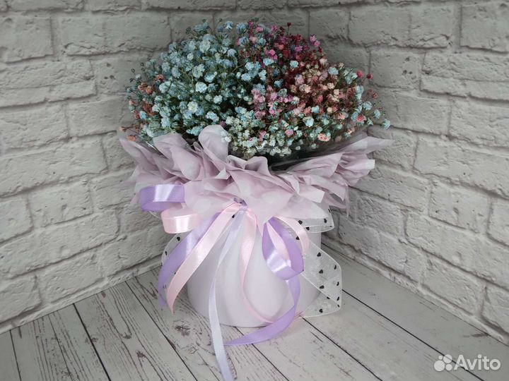 Букет из гипсофилы,гипсофила в коробке,цветы