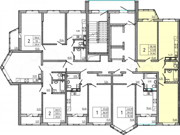 2-к. квартира, 58,8 м², 10/18 эт.
