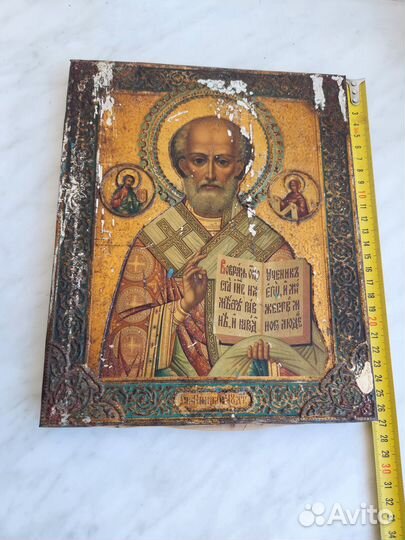 Старинная икона Святитель Николай Чудотворец, лито