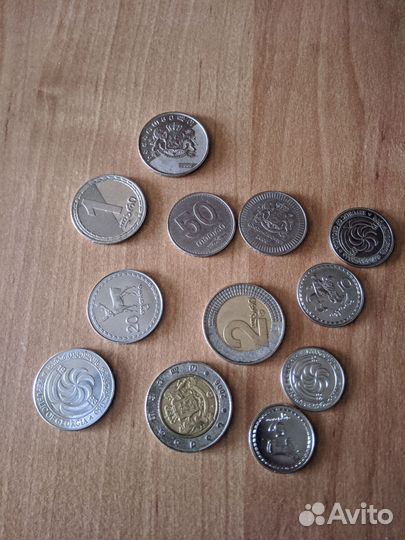 Монеты Грузии лари, Казахстана тенге, Турции лира