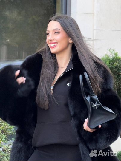 Шуба из premium меха песца black 70 см