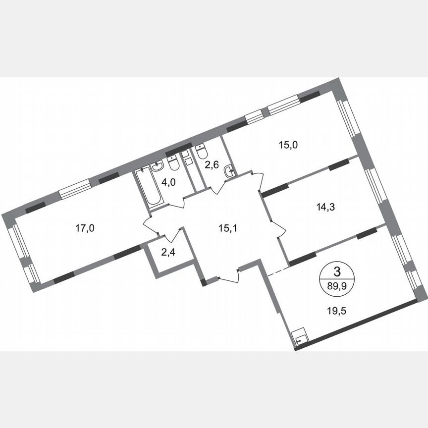 3-к. квартира, 89,9 м², 10/17 эт.