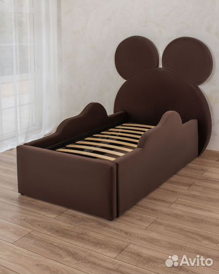 Кровать детская 80х160 мягкая Микки шоколад