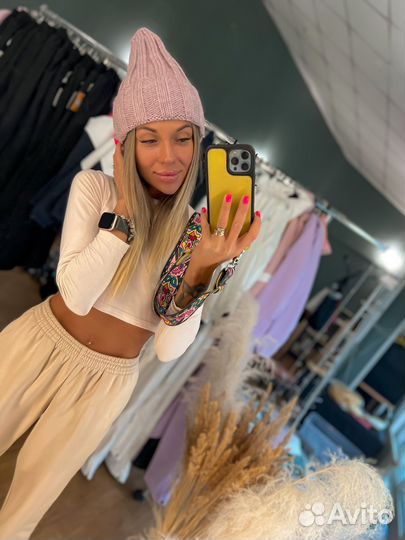 Шапка вязанная пудровая