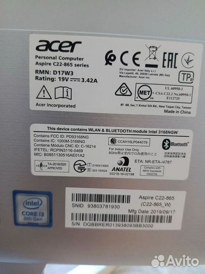 Моноблок acer aspire c22-865 i3 8130