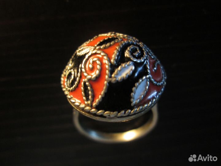 Советское кольцо позолота серебро 875, эмаль. СССР