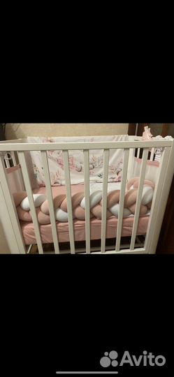 Детская приставная кроватка с маятником + матрас