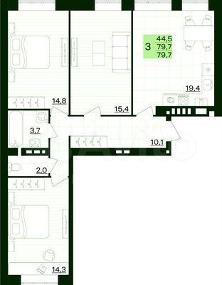 3-к. квартира, 79,7 м², 3/3 эт.