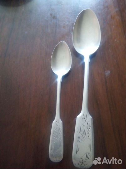 Серебряные антикварные ложки, проба 84, 2 шт