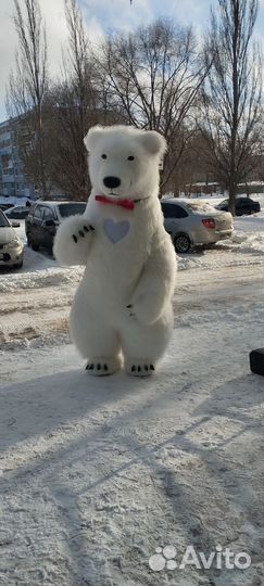 Белый розовый мишка поздравление ростовой медведь