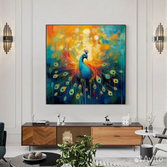 Интерьерная картина маслом павлин Онлайн примерка
