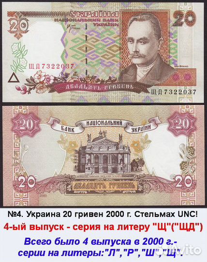 Украина боны банкноты 20 гривен 1992-2016 г