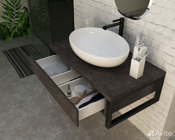 Тумба под раковину 1Marka grunge loft 100 Подвесная Бетон темно-серый У85850