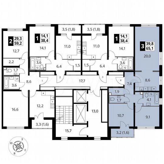 3-к. квартира, 65,1 м², 22/24 эт.
