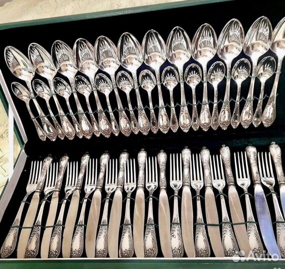 Мельхиоровый новый столовый набор Зиш 48 приборов