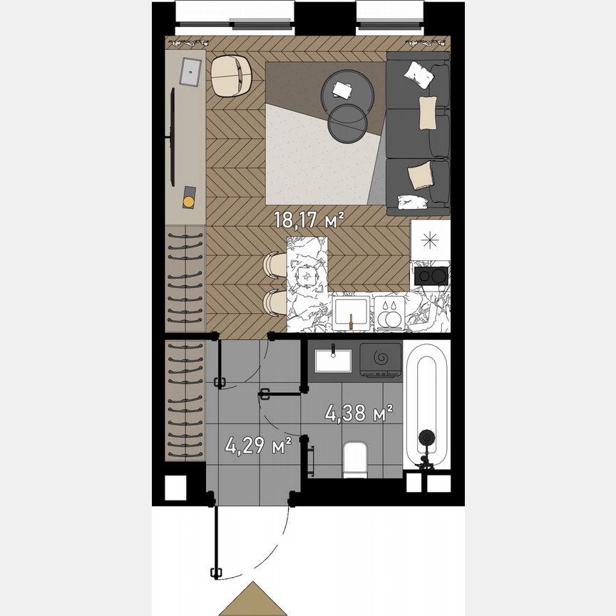 Апартаменты-студия, 27,2 м², 17/23 эт.
