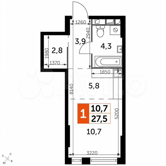 Квартира-студия, 27,5 м², 4/29 эт.