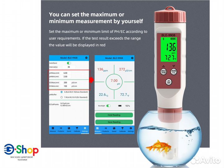 PH/TDS/EC/Temp метр 4в1 Bluetooth BLE-9908