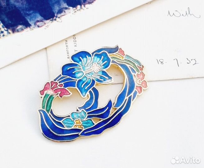 Винтажная брошь, клуазоне, Англия