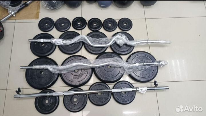 Штанга гриф блины 1.25 2.5 5 10 кг обрезиненные