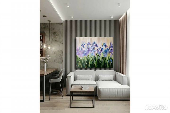 Картина Ирисы маслом цветы на холсте 50х60 см