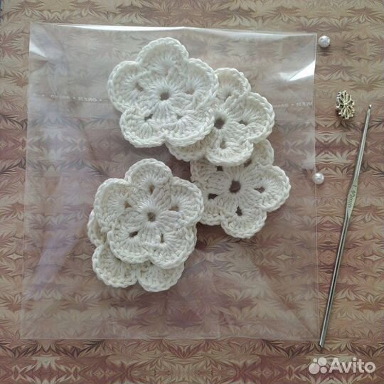 Набор вязанные элементы цветы декор скрапбукинг