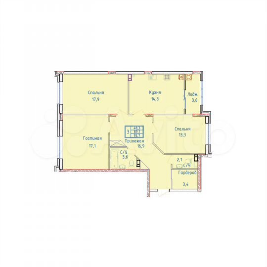 3-к. квартира, 92,7 м², 5/8 эт.